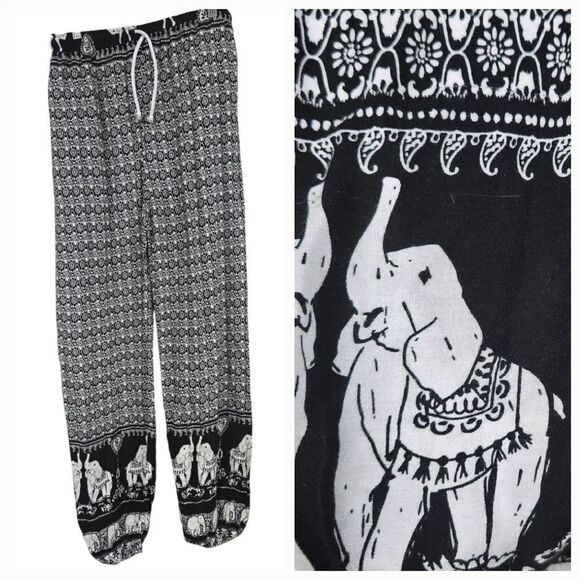 Urban Coco Elephant Print Harem Pants Comfy Casual Bohemian Jogger Pockets Women - Picture 1 of 10